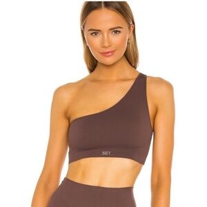 Set Active One Shoulder Sports Bra in Brown Size Small